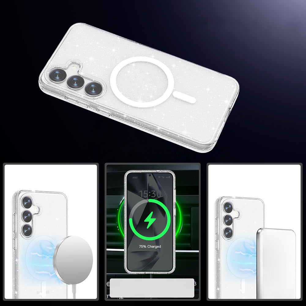 Galaxy S25 Plus Kılıf Magsafe Şarj Özellikli Parlayan Simli Saydam Renkli Zore Allstar Kapak Şeffaf