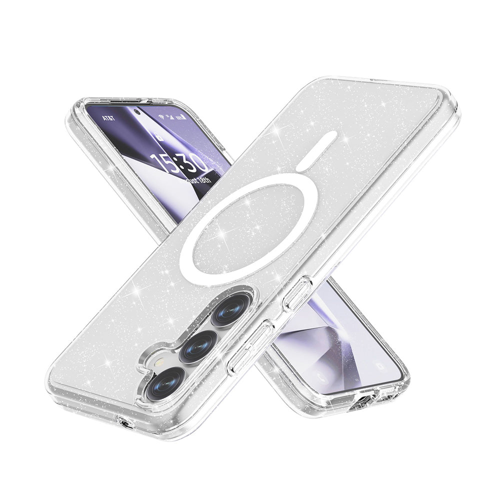 Galaxy S25 Plus Kılıf Magsafe Şarj Özellikli Parlayan Simli Saydam Renkli Zore Allstar Kapak Şeffaf