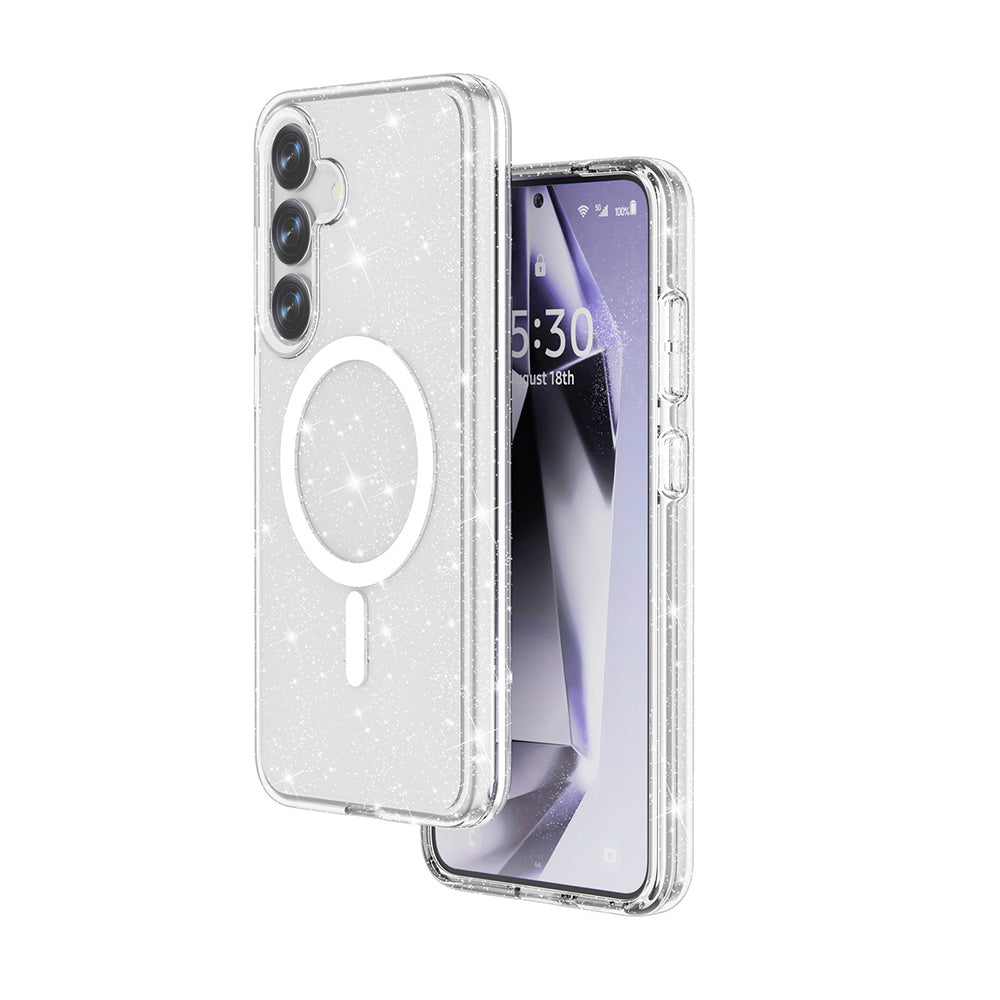 Galaxy S25 Plus Kılıf Magsafe Şarj Özellikli Parlayan Simli Saydam Renkli Zore Allstar Kapak Pembe