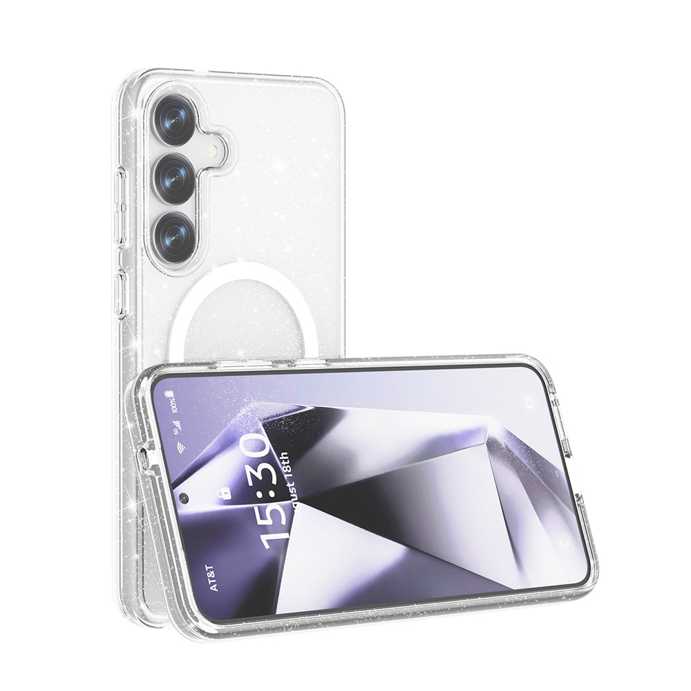 Galaxy S25 Plus Kılıf Magsafe Şarj Özellikli Parlayan Simli Saydam Renkli Zore Allstar Kapak Pembe