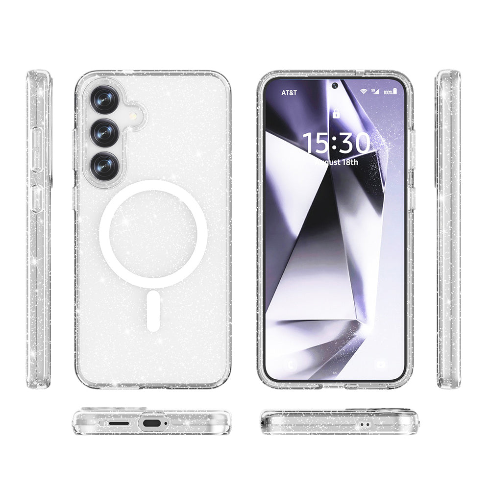 Galaxy S25 Plus Kılıf Magsafe Şarj Özellikli Parlayan Simli Saydam Renkli Zore Allstar Kapak Pembe