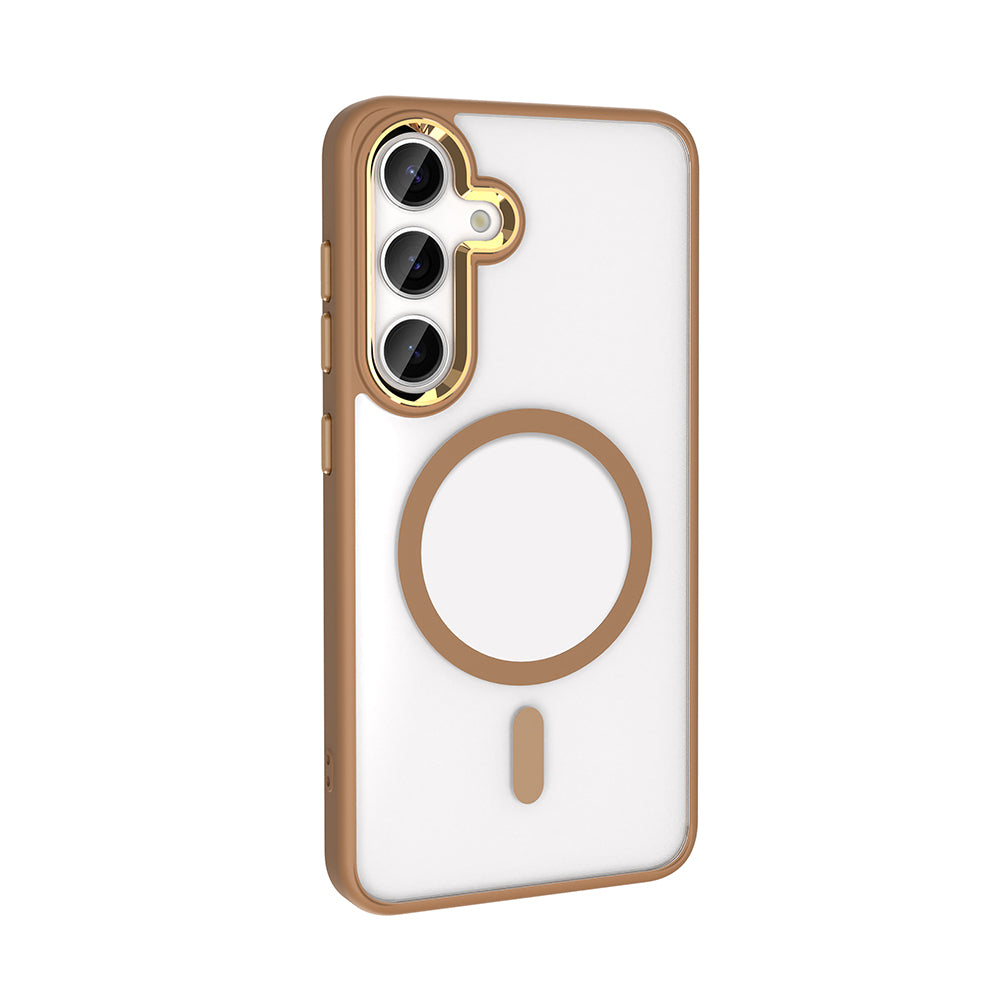 Galaxy S25 Plus Kılıf Magsafe Şarj Özellikli Zore Krom Magsafe Silikon Kapak Bej