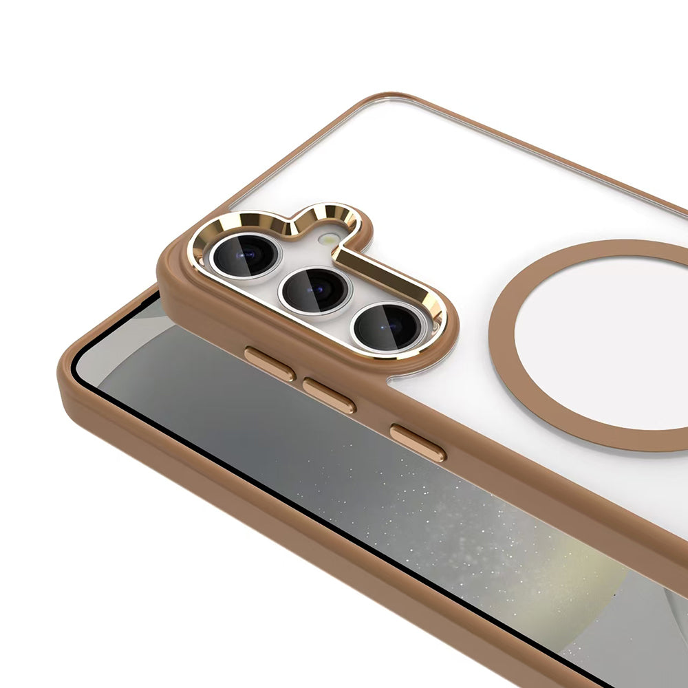 Galaxy S25 Plus Kılıf Magsafe Şarj Özellikli Zore Krom Magsafe Silikon Kapak Bej