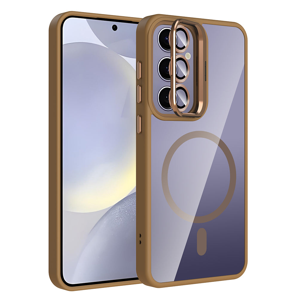 Galaxy S25 Plus Kılıf Standlı ve Kamera Lens Hediyeli M-Safe Şarj Özellikli Zore Etro Kapak