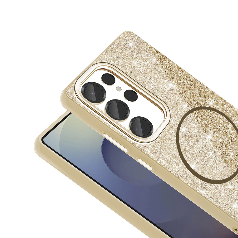 Galaxy S25 Ultra Kılıf Magsafe Şarj Özellikli Parlayan Simli Zore Okso Kapak Gold