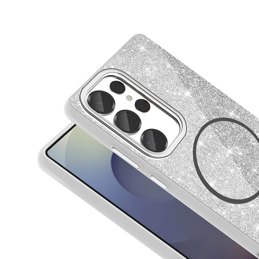 Galaxy S25 Ultra Kılıf Magsafe Şarj Özellikli Parlayan Simli Zore Okso Kapak Gold