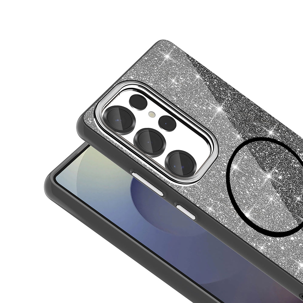Galaxy S25 Ultra Kılıf Magsafe Şarj Özellikli Parlayan Simli Zore Okso Kapak Derin Mor