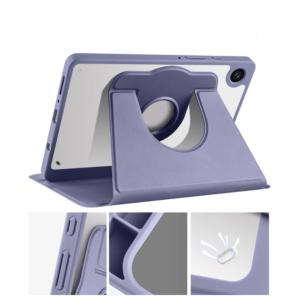 Galaxy Tab A9 Kılıf Zore Termik Kalem Bölmeli Dönebilen Standlı Kılıf Lavendery Gray