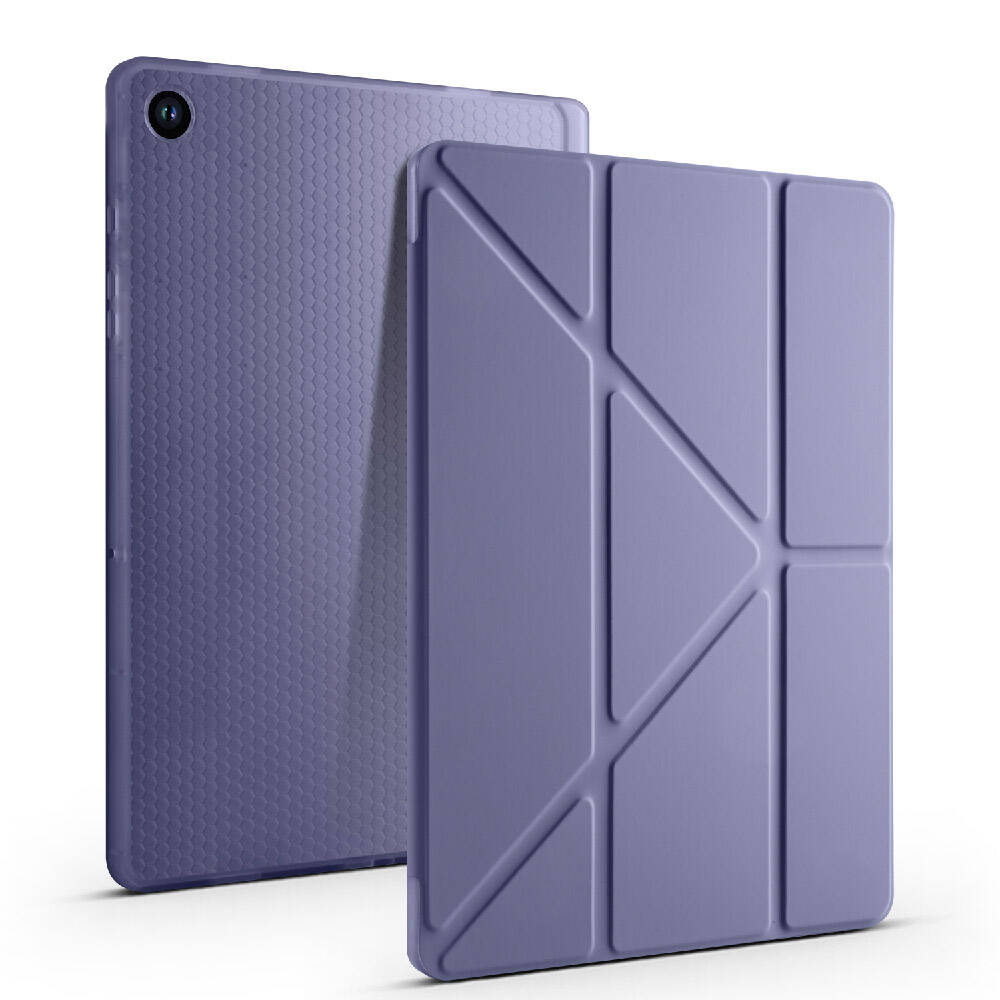 Galaxy Tab A9 Kılıf Zore Tri Folding Kalem Bölmeli Standlı Kılıf Gri