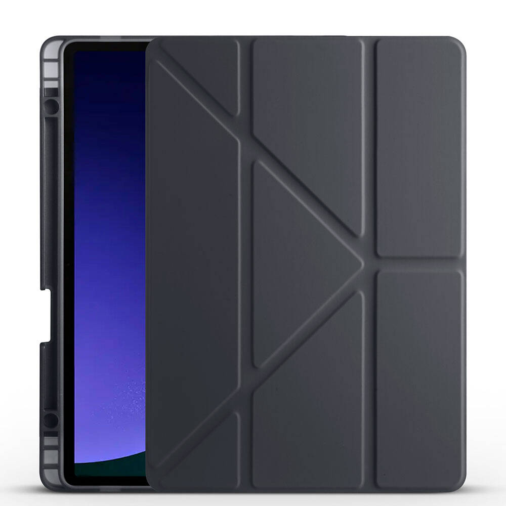 Galaxy Tab S9 FE Kılıf Zore Tri Folding Kalem Bölmeli Standlı Kılıf Gri