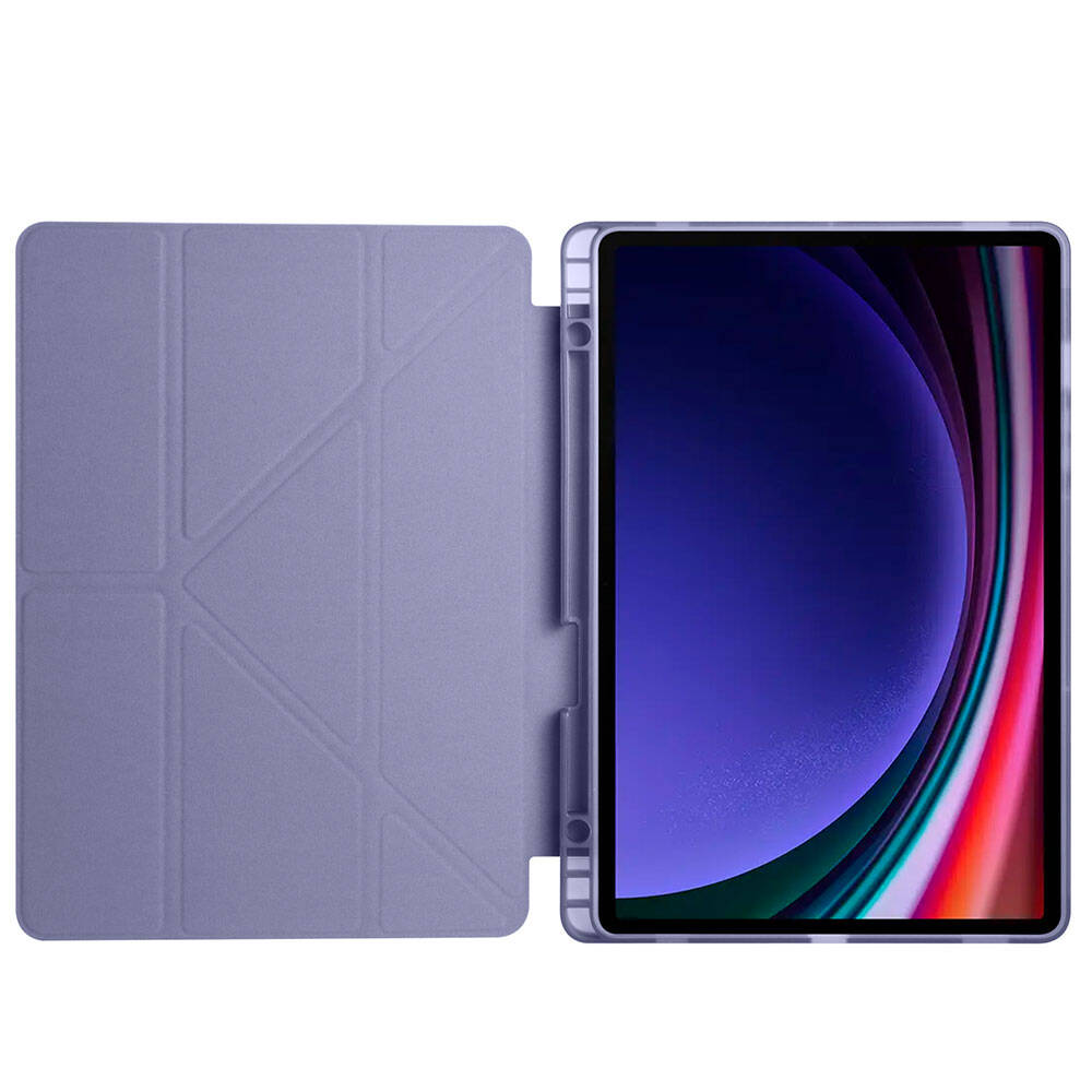 Galaxy Tab S9 FE Kılıf Zore Tri Folding Kalem Bölmeli Standlı Kılıf Gri