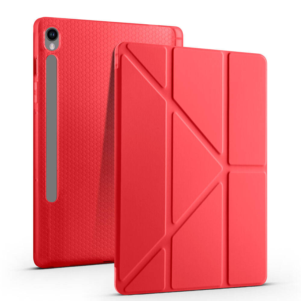 Galaxy Tab S9 FE Kılıf Zore Tri Folding Kalem Bölmeli Standlı Kılıf Gri
