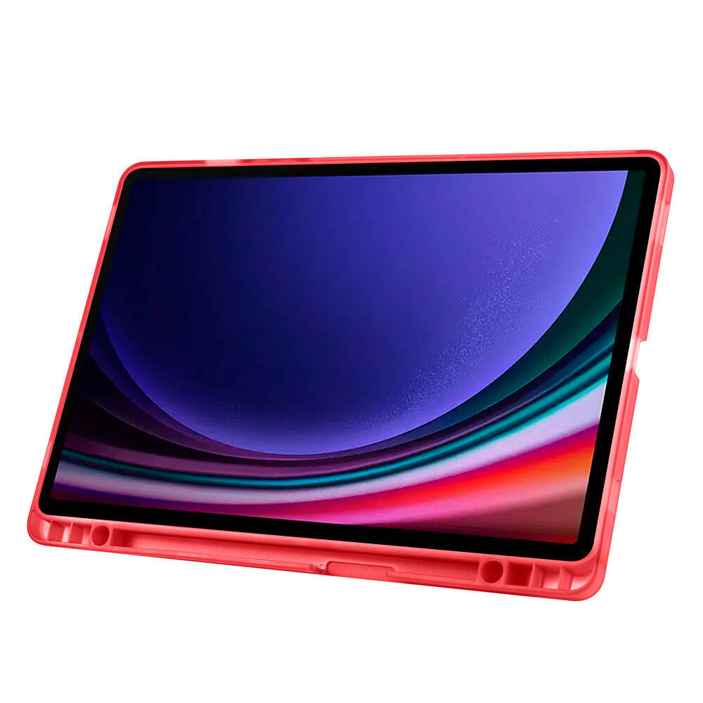 Galaxy Tab S9 FE Kılıf Zore Tri Folding Kalem Bölmeli Standlı Kılıf Gri