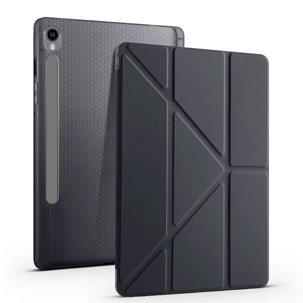 Galaxy Tab S9 FE Kılıf Zore Tri Folding Kalem Bölmeli Standlı Kılıf Gri