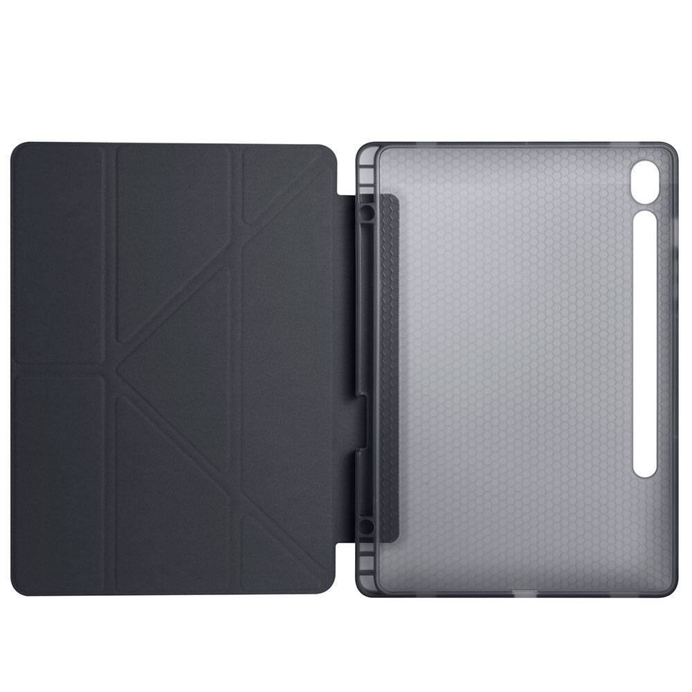 Galaxy Tab S9 FE Kılıf Zore Tri Folding Kalem Bölmeli Standlı Kılıf Gri