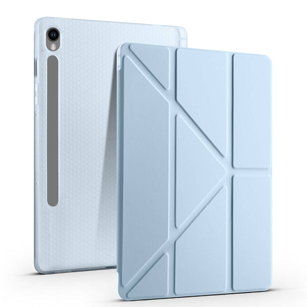 Galaxy Tab S9 FE Kılıf Zore Tri Folding Kalem Bölmeli Standlı Kılıf Gri