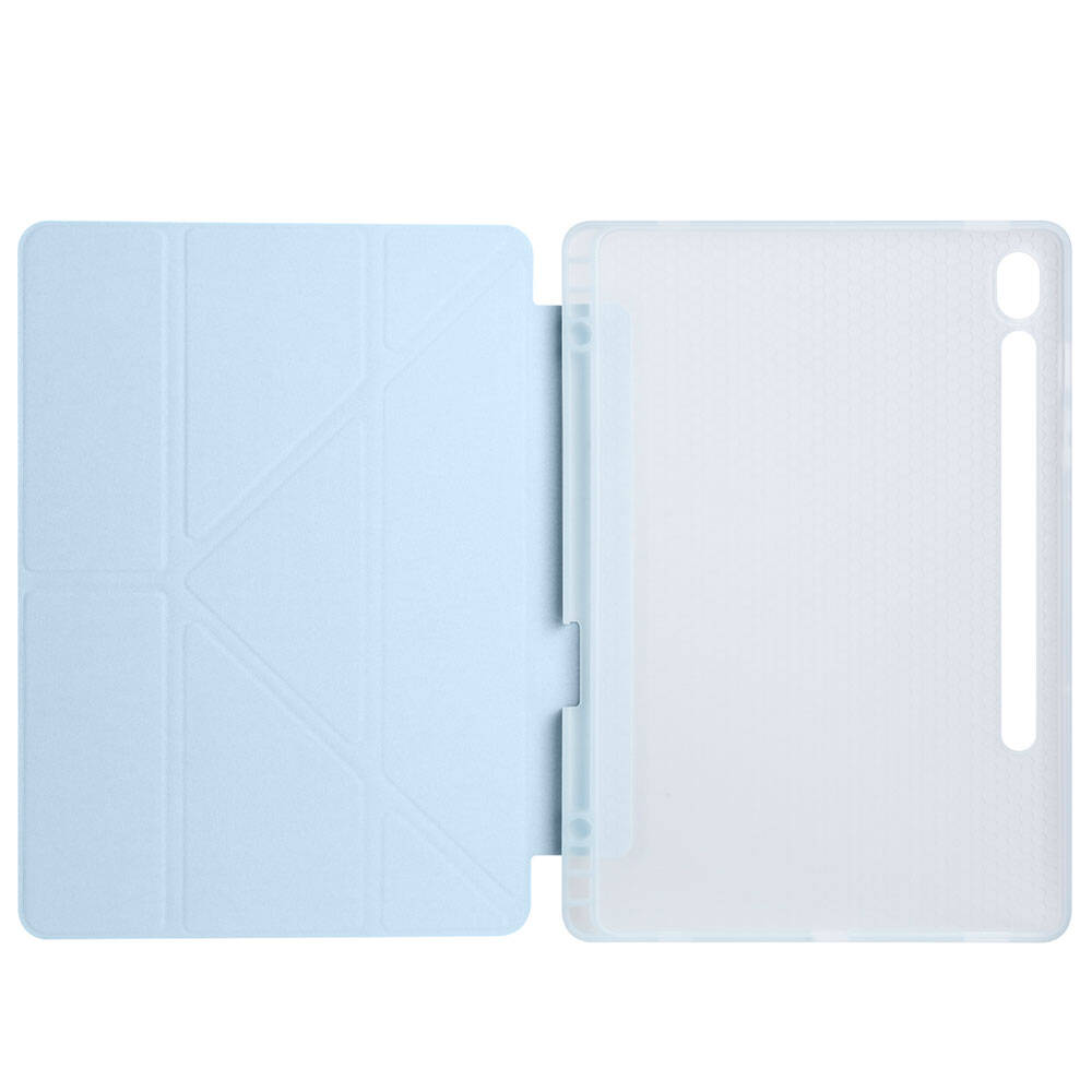 Galaxy Tab S9 FE Kılıf Zore Tri Folding Kalem Bölmeli Standlı Kılıf Gri