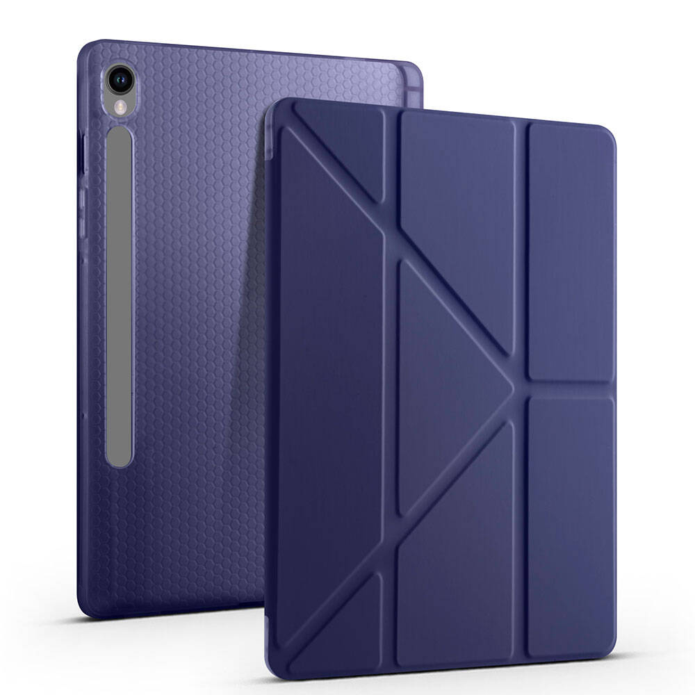 Galaxy Tab S9 FE Kılıf Zore Tri Folding Kalem Bölmeli Standlı Kılıf Gri
