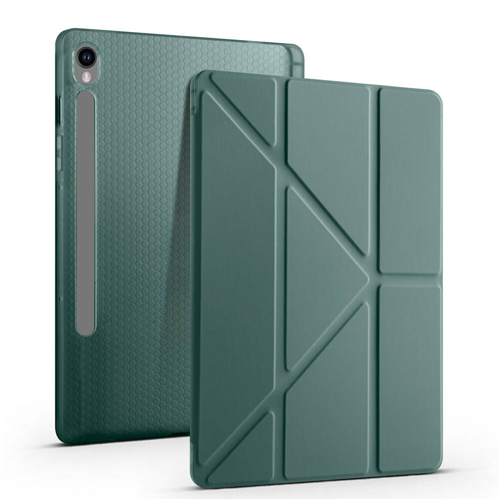 Galaxy Tab S9 FE Kılıf Zore Tri Folding Kalem Bölmeli Standlı Kılıf Gri