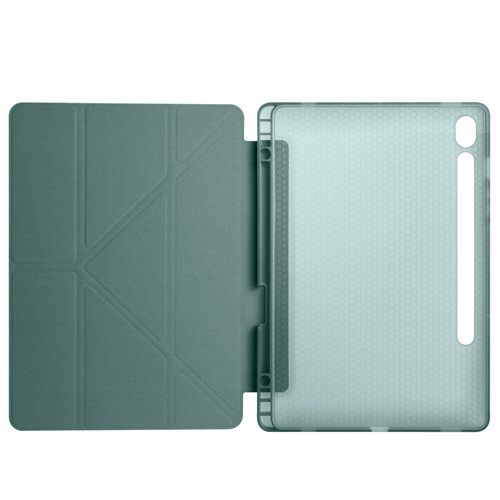 Galaxy Tab S9 FE Kılıf Zore Tri Folding Kalem Bölmeli Standlı Kılıf Gri