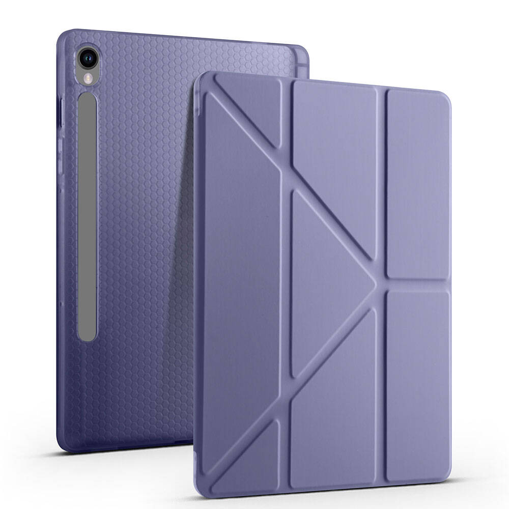 Galaxy Tab S9 FE Kılıf Zore Tri Folding Kalem Bölmeli Standlı Kılıf Gri