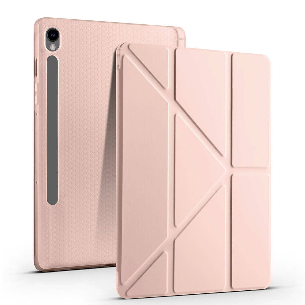 Galaxy Tab S9 FE Kılıf Zore Tri Folding Kalem Bölmeli Standlı Kılıf Gri