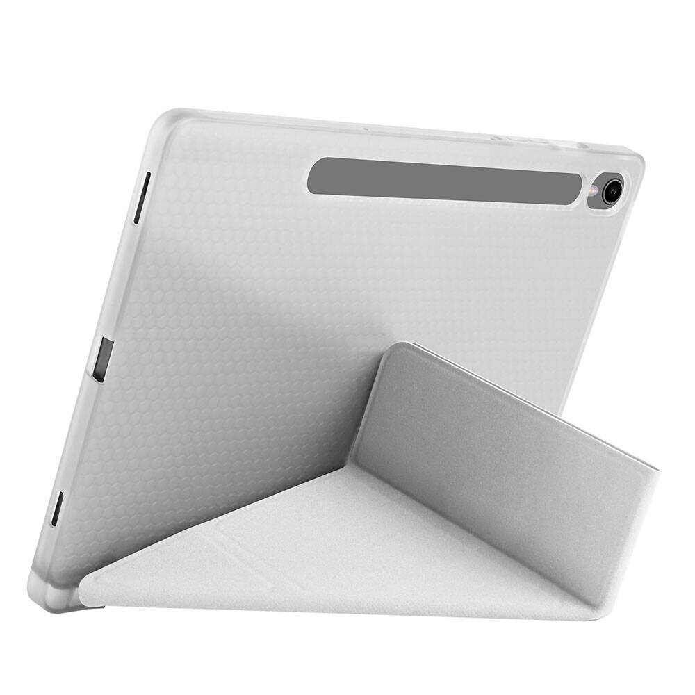 Galaxy Tab S9 FE Kılıf Zore Tri Folding Kalem Bölmeli Standlı Kılıf Gri