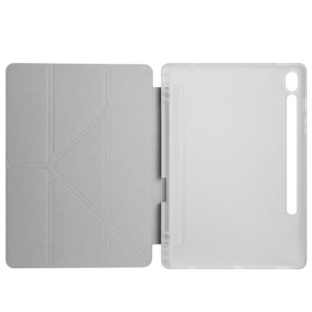 Galaxy Tab S9 FE Kılıf Zore Tri Folding Kalem Bölmeli Standlı Kılıf Gri