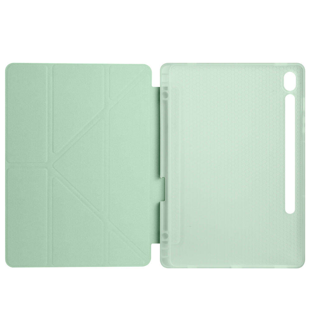 Galaxy Tab S9 FE Kılıf Zore Tri Folding Kalem Bölmeli Standlı Kılıf Gri