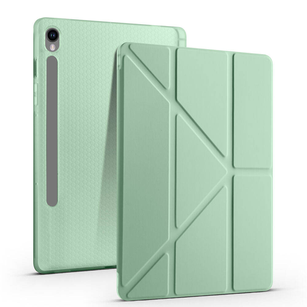 Galaxy Tab S9 FE Kılıf Zore Tri Folding Kalem Bölmeli Standlı Kılıf Gri
