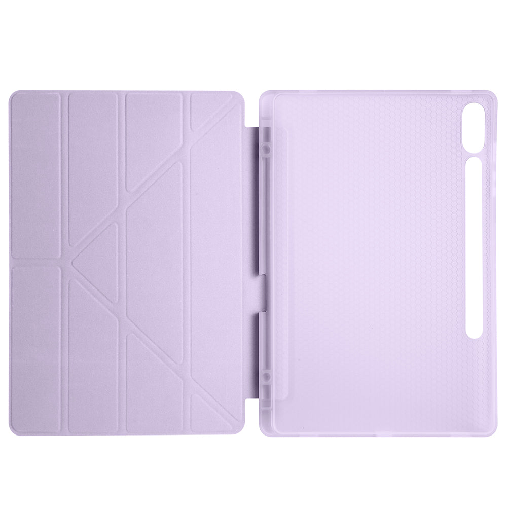 Galaxy Tab S9 FE Plus Kılıf Zore Tri Folding Kalem Bölmeli Standlı Kılıf Lila