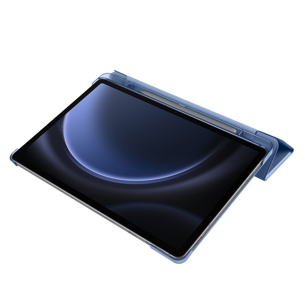 Galaxy Tab S9 FE Zore Smart Cover Kalem Bölmeli Standlı 1-1 Kılıf Petrol Mavi
