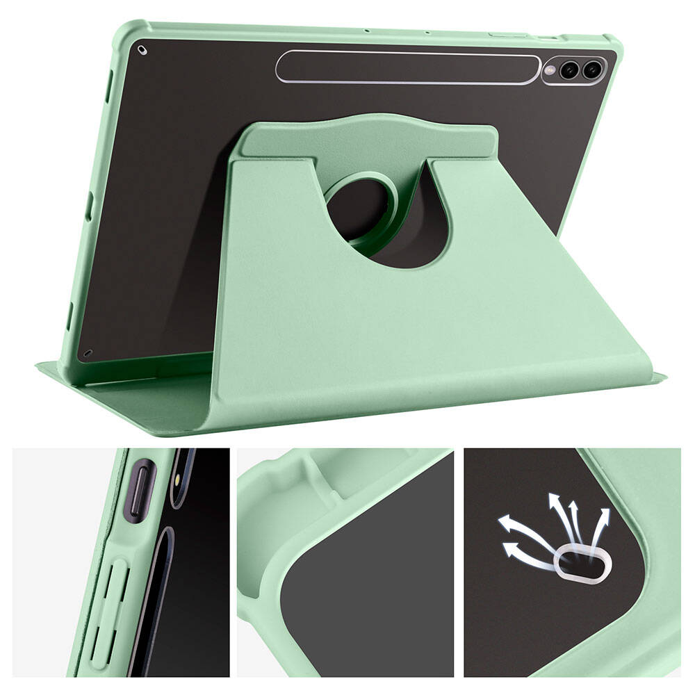 Galaxy Tab S9 Plus Kılıf Zore Termik Kalem Bölmeli Dönebilen Standlı Kılıf Koyu Yeşil