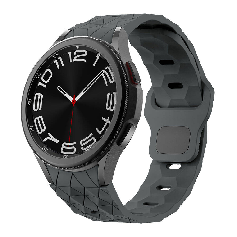 Galaxy Watch 5 44mm Zore KRD-116 20mm Futbol Desenli Spor Tasarımlı Silikon Kordon Koyu Gri
