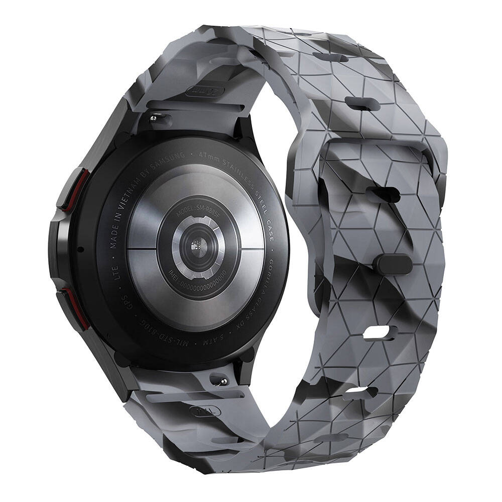Galaxy Watch 6 40mm Zore KRD-116 20mm Futbol Desenli Spor Tasarımlı Silikon Kordon Siyah-Gri