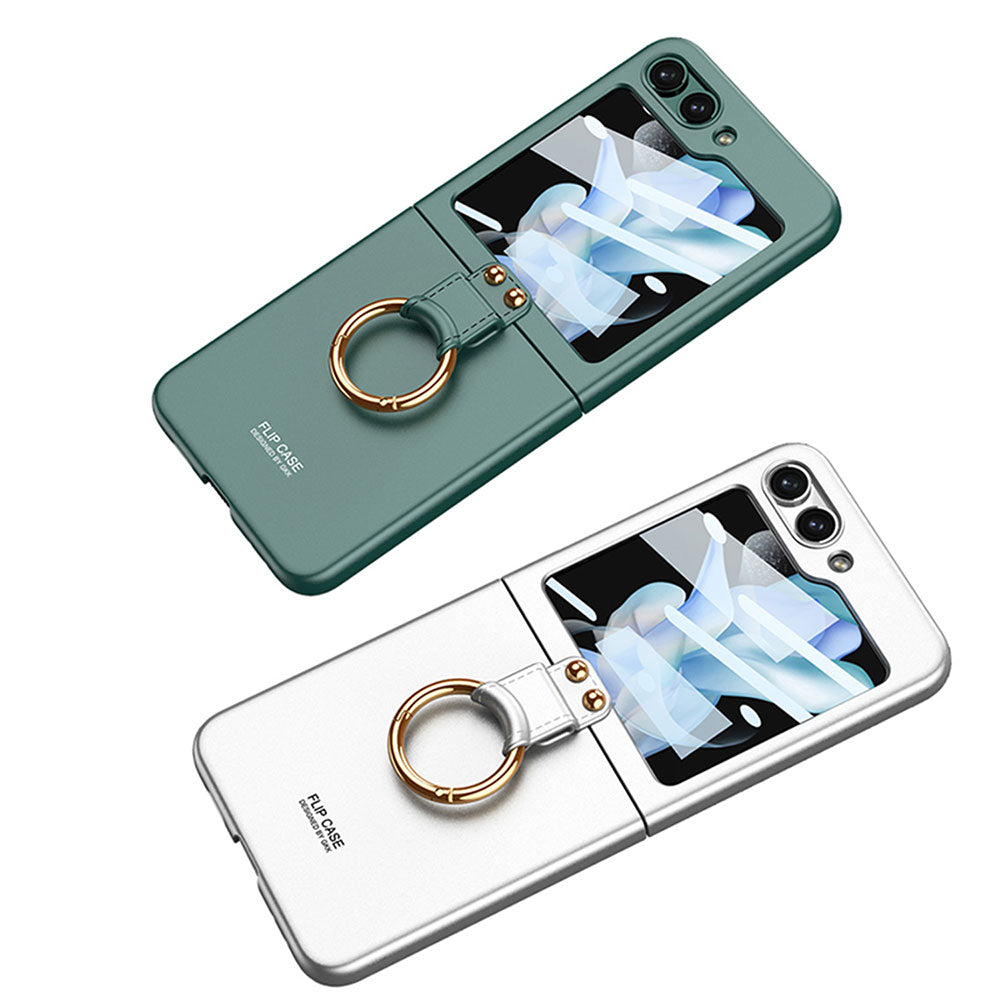 Galaxy Z Flip 5 Kılıf Zore Kıpta Yüzüklü Flip Sert Kapak Koyu Yeşil