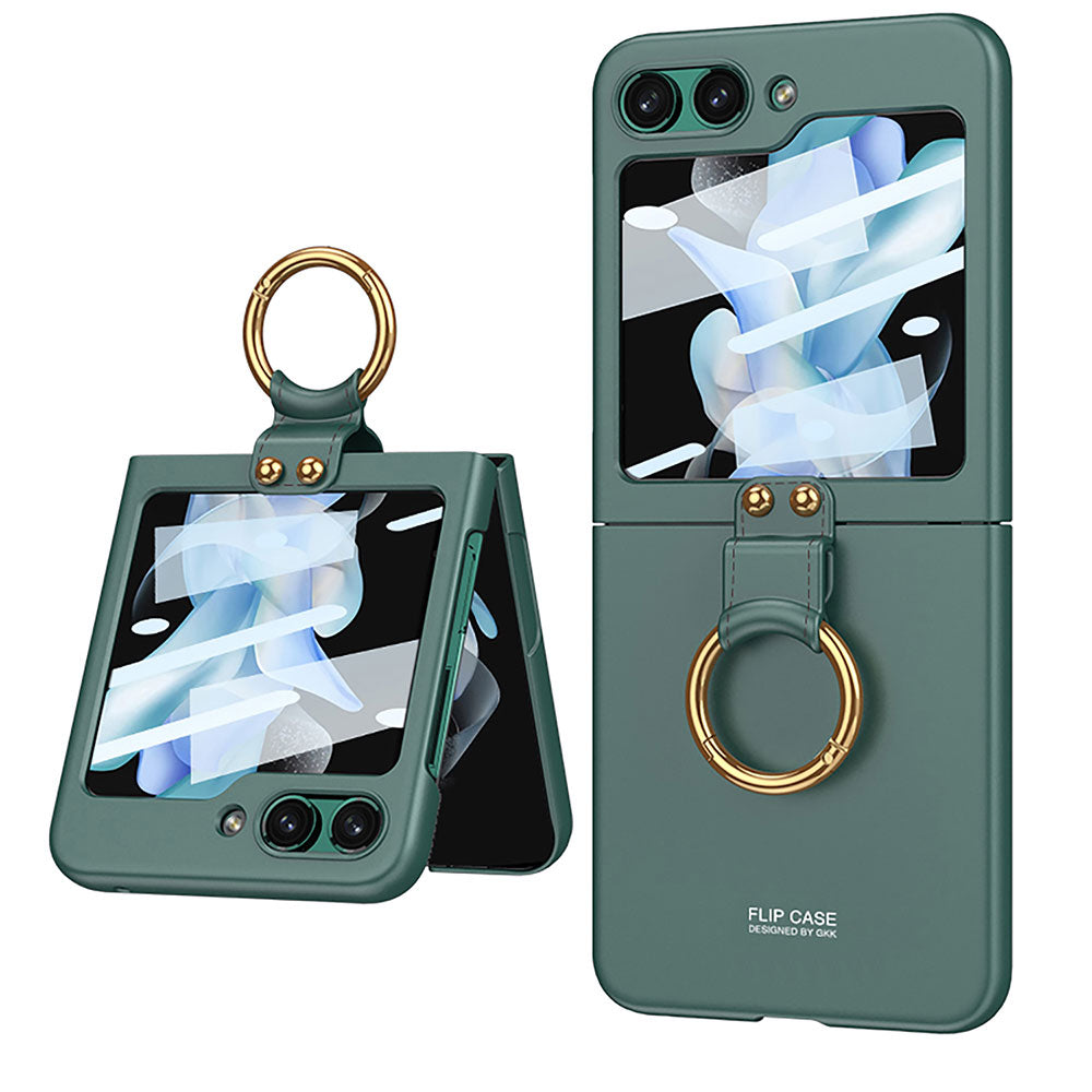 Galaxy Z Flip 5 Kılıf Zore Kıpta Yüzüklü Flip Sert Kapak Koyu Yeşil