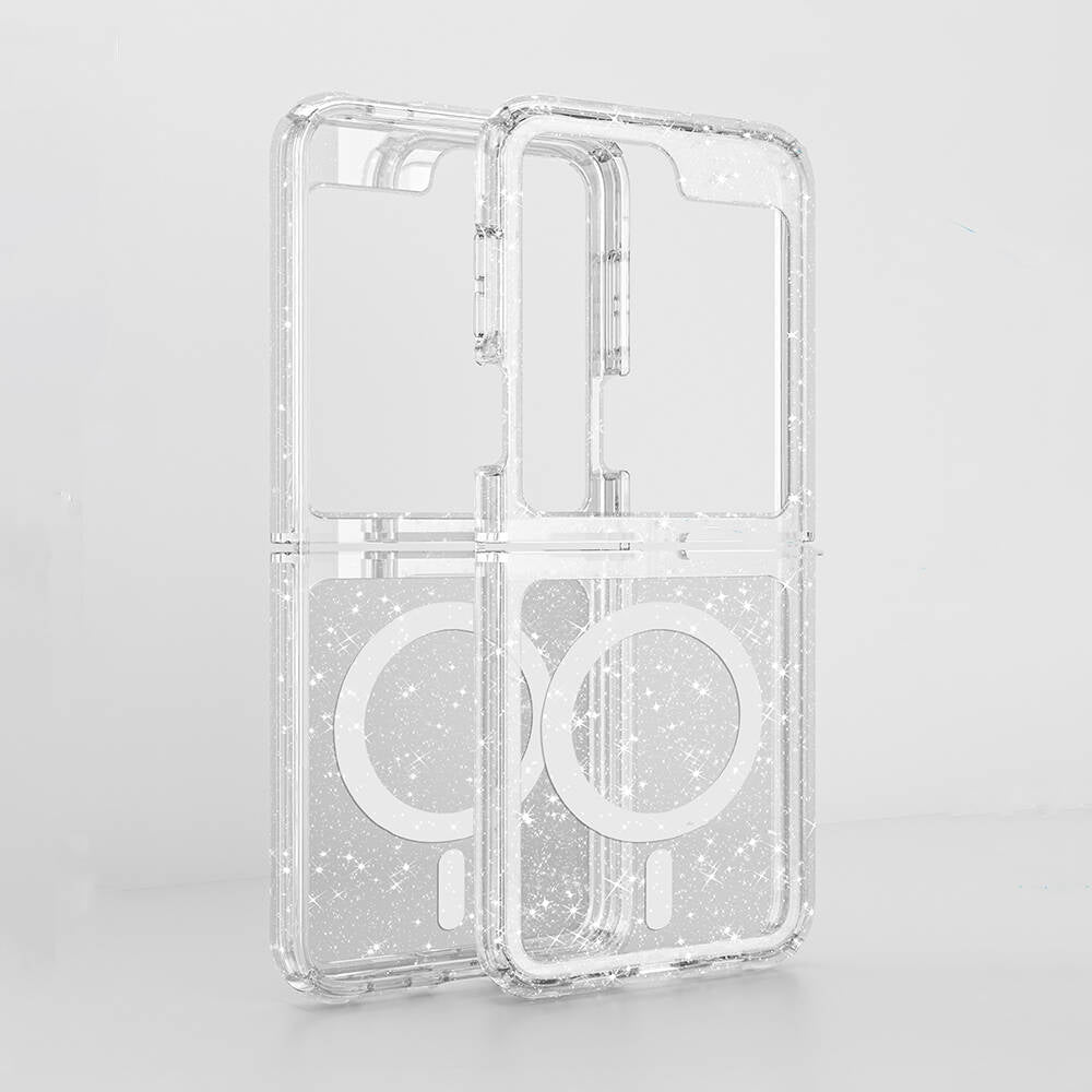 Galaxy Z Flip 6 Kılıf Magsafe Şarj Özellikli Parlayan Simli Saydam Renkli Zore Allstar Kapak Pembe