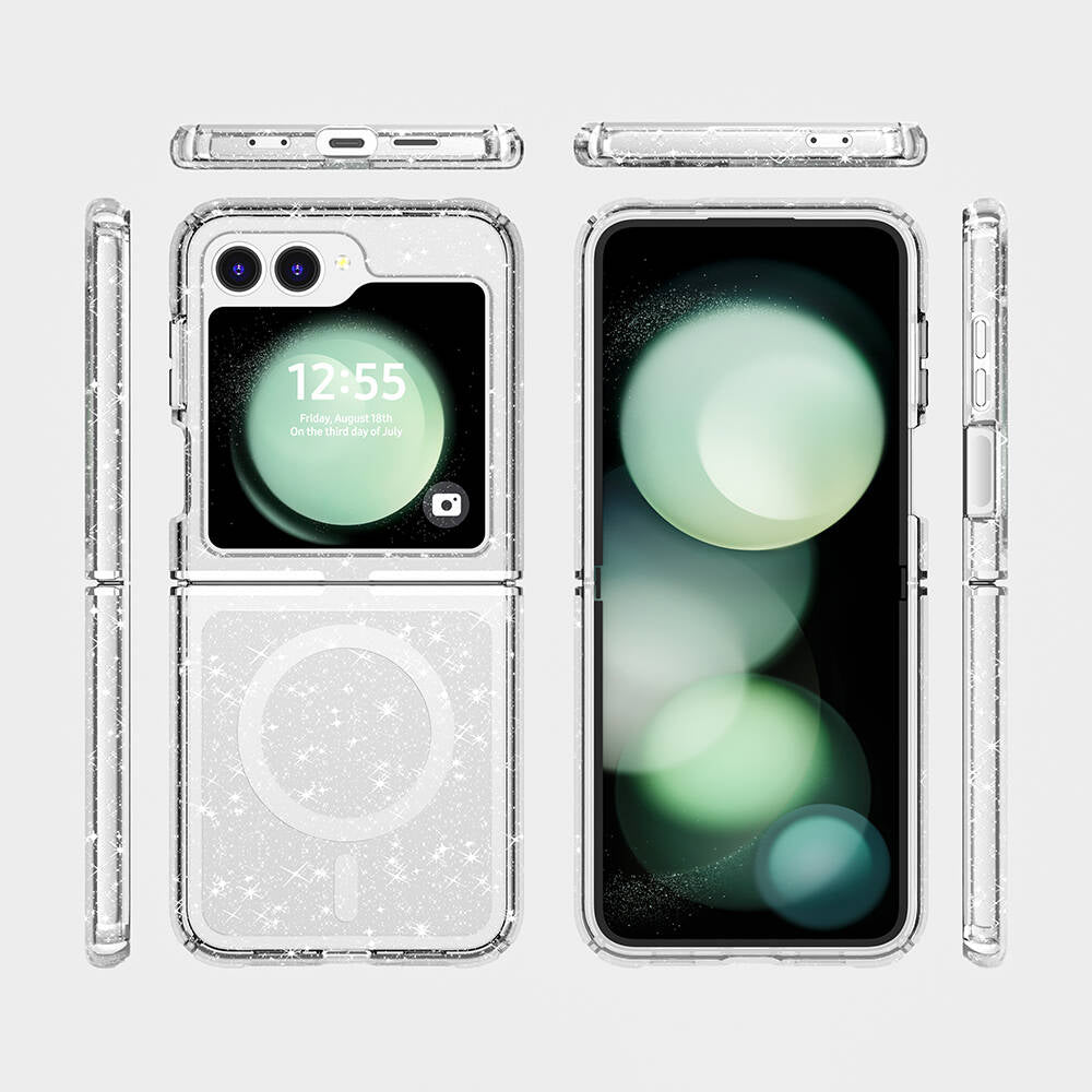 Galaxy Z Flip 6 Kılıf Magsafe Şarj Özellikli Parlayan Simli Saydam Renkli Zore Allstar Kapak Pembe
