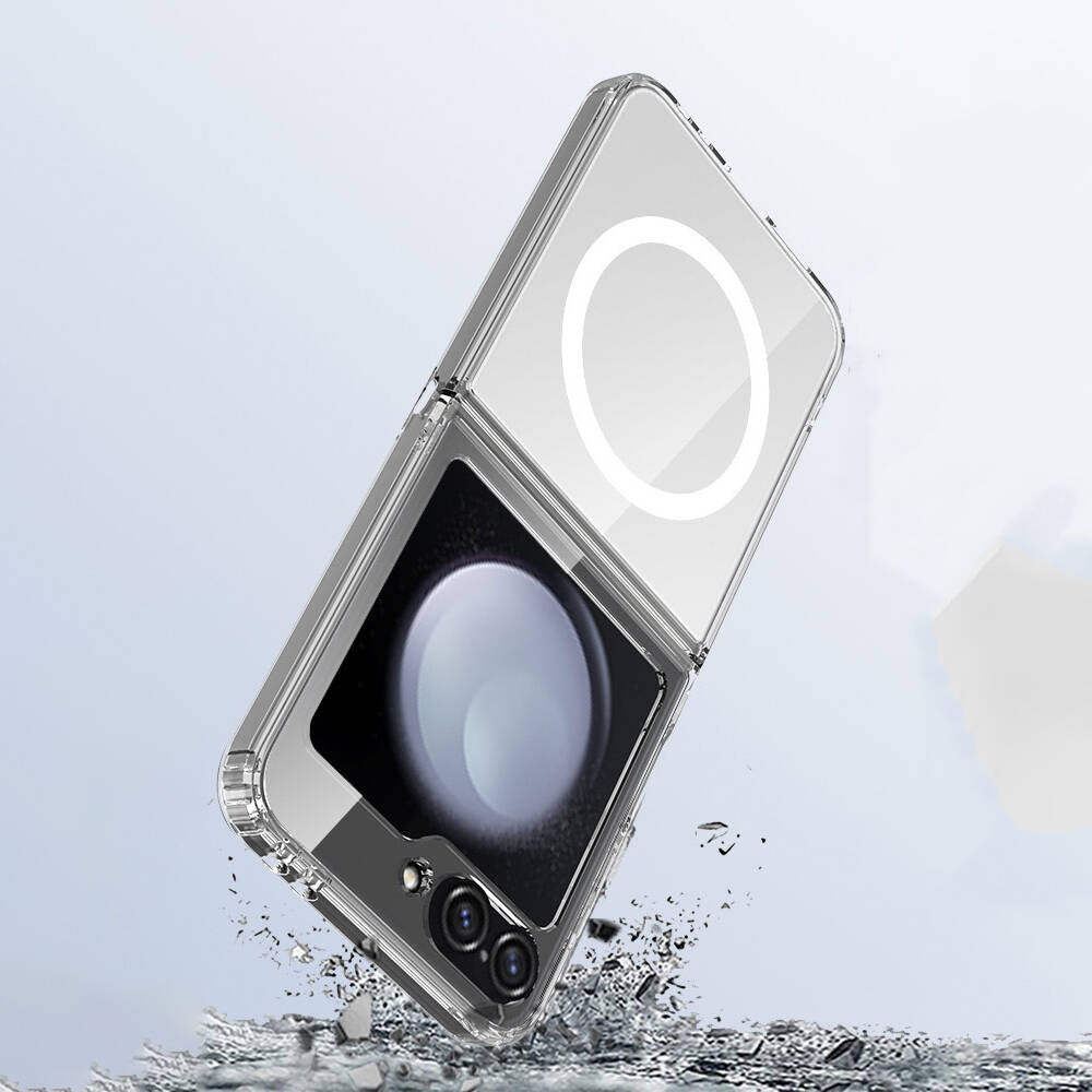 Galaxy Z Flip 6 Kılıf Magsafe Şarj Özellikli Şeffaf Sert PC Zore Embos Kapak Şeffaf