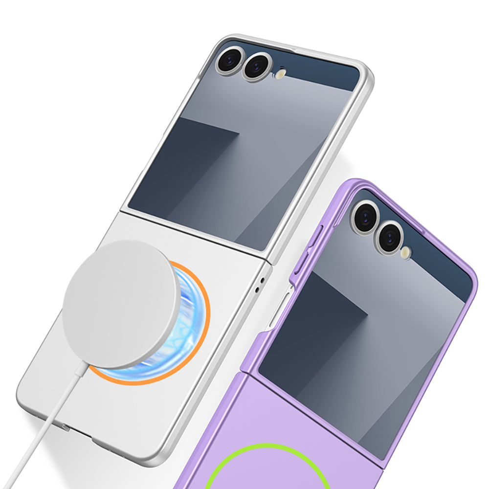 Galaxy Z Flip 7 Kılıf Wireless Şarj Özellikli Zore Kıpta M-safe Kapak Gri