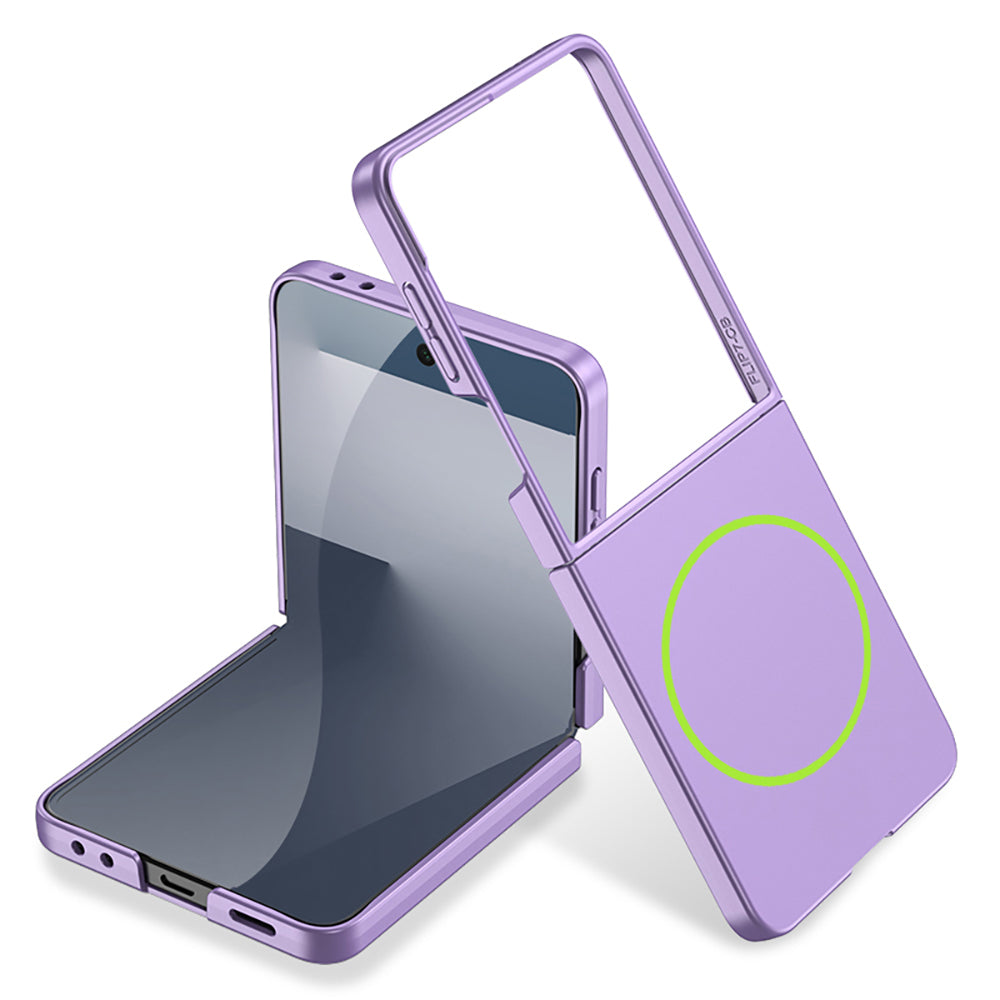 Galaxy Z Flip 7 Kılıf Wireless Şarj Özellikli Zore Kıpta M-safe Kapak Gri