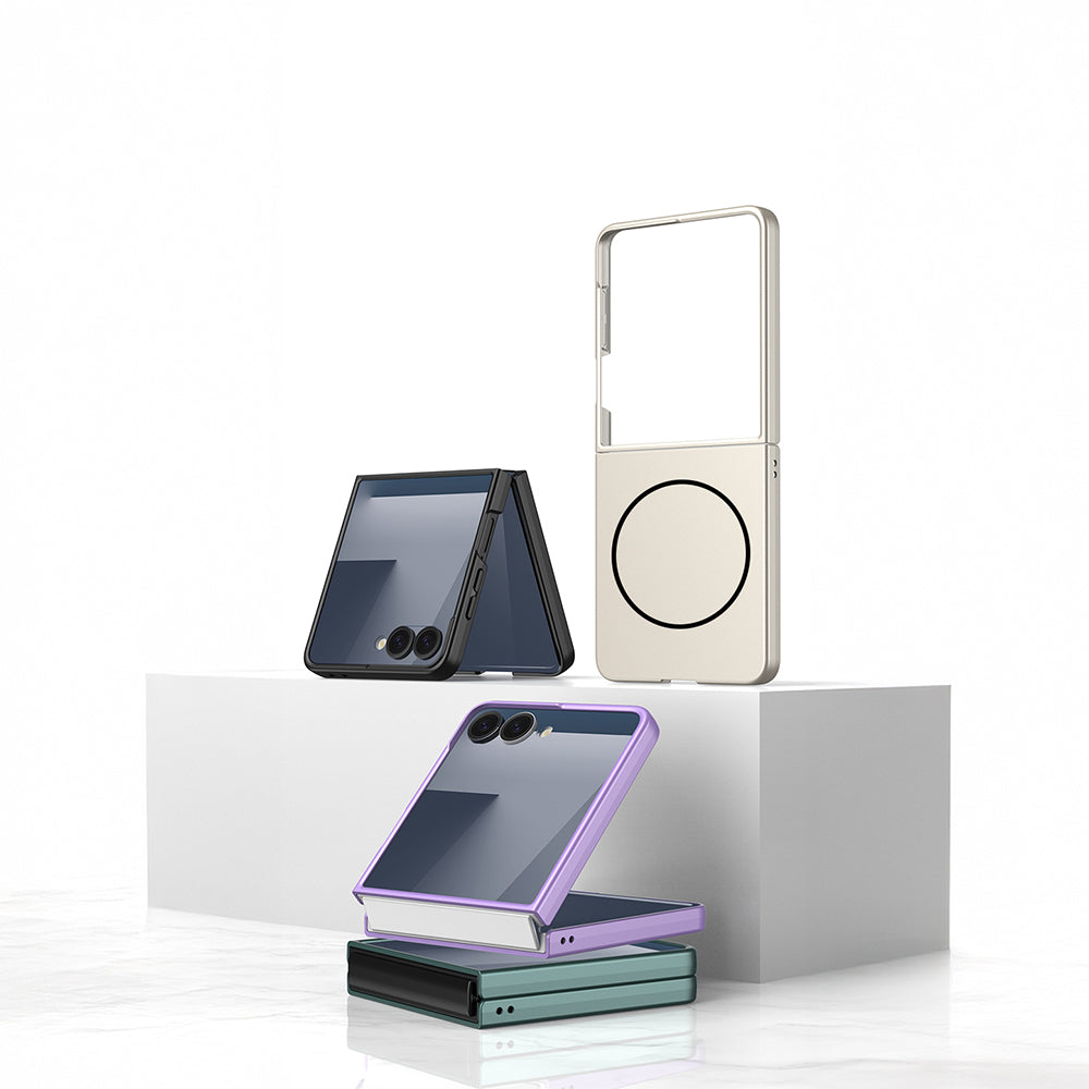 Galaxy Z Flip 7 Kılıf Wireless Şarj Özellikli Zore Kıpta M-safe Kapak Gri