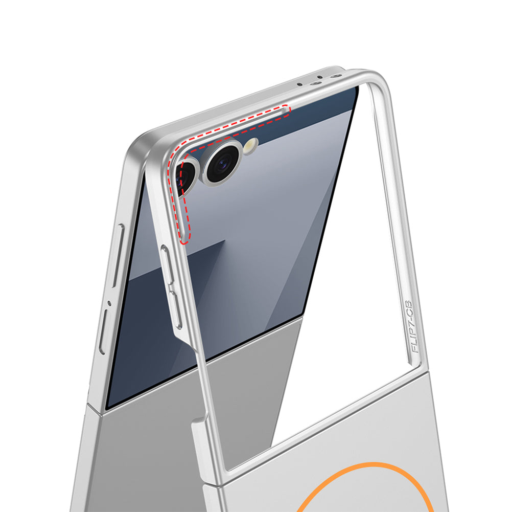 Galaxy Z Flip 7 Kılıf Wireless Şarj Özellikli Zore Kıpta M-safe Kapak Gri