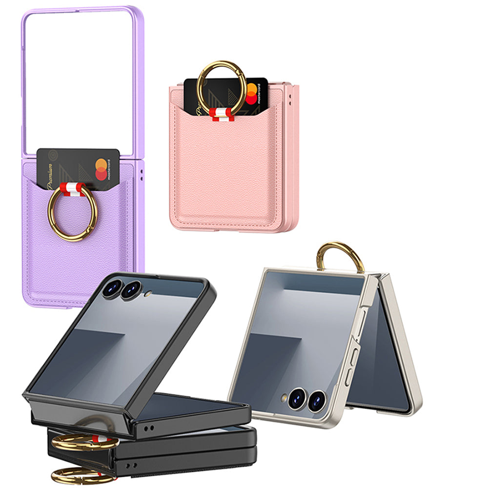 Galaxy Z Flip 7 Zore Kıpta Yüzüklü Kartlıklı Kapak Siyah