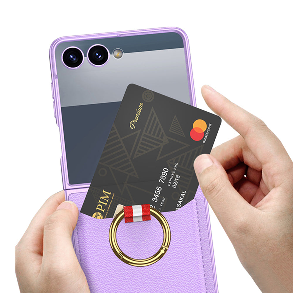 Galaxy Z Flip 7 Zore Kıpta Yüzüklü Kartlıklı Kapak Mor