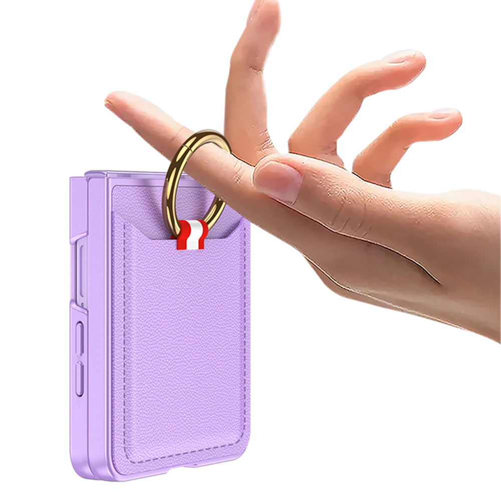 Galaxy Z Flip 7 Zore Kıpta Yüzüklü Kartlıklı Kapak Siyah Karbon
