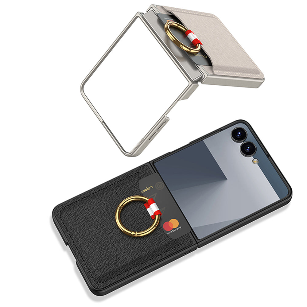 Galaxy Z Flip 7 Zore Kıpta Yüzüklü Kartlıklı Kapak Siyah