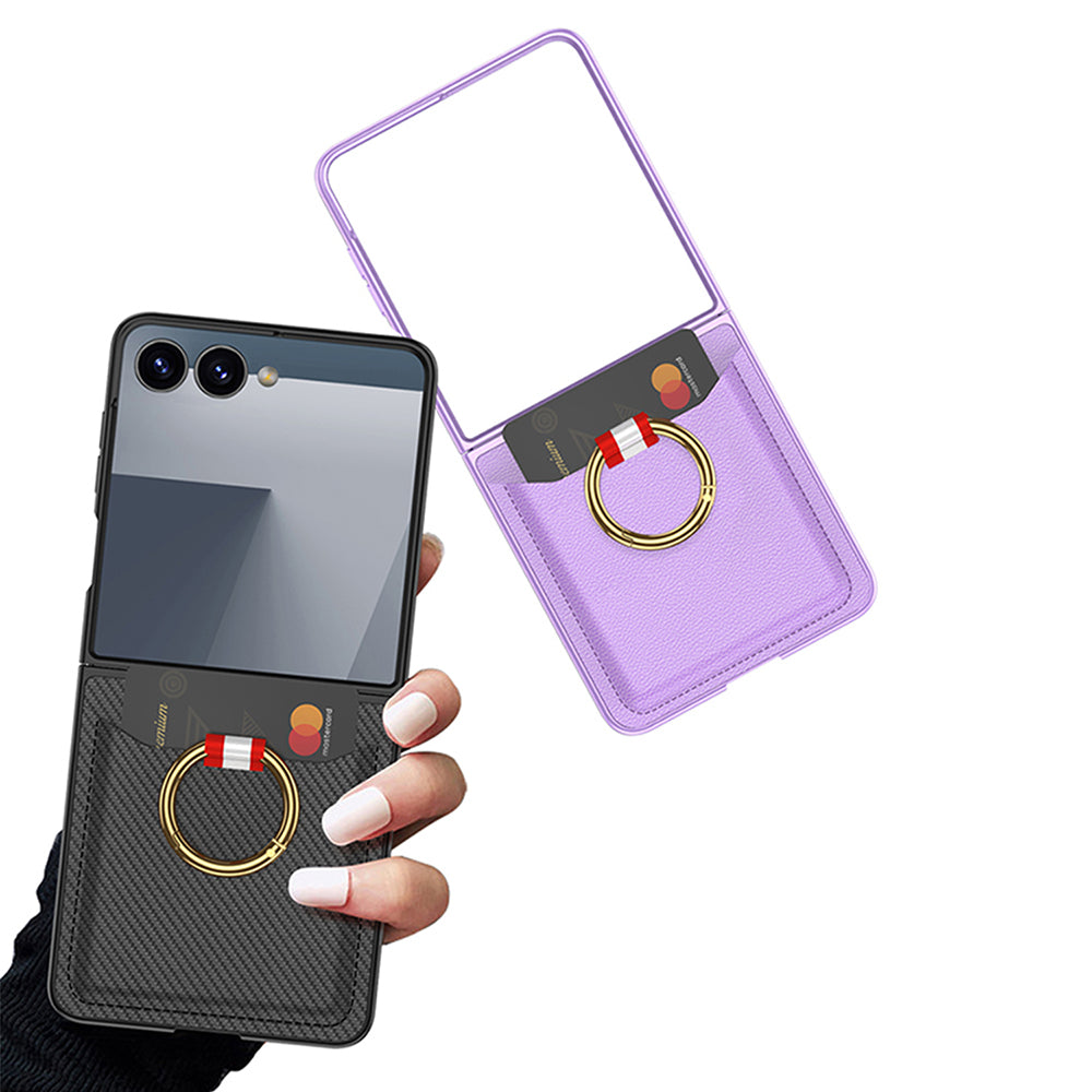 Galaxy Z Flip 7 Zore Kıpta Yüzüklü Kartlıklı Kapak Mor