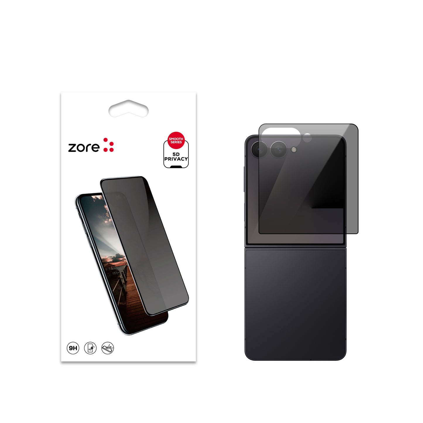 Galaxy Z Flip 7 Zore New 5D Privacy Temperli Ekran Koruyucu Siyah